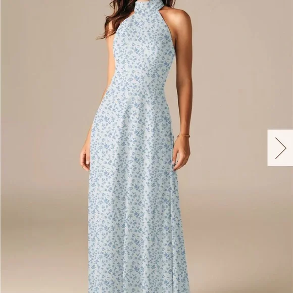AW Bridal Adrienne Dress - Floral Halter Neck Maxi in SkyBlue Star Floral - Picture 4 of 4